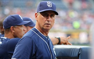 Jun 8, 2015; Atlanta, GA, USA; San Diego Padres manager Bud Black (20) watches a game against the Atlanta Braves in the second inning at Turner Field. Mandatory Credit: Brett Davis-USA TODAY Sports